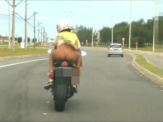 MINI SKIRT NO PANTIES AT MOTORBIKE